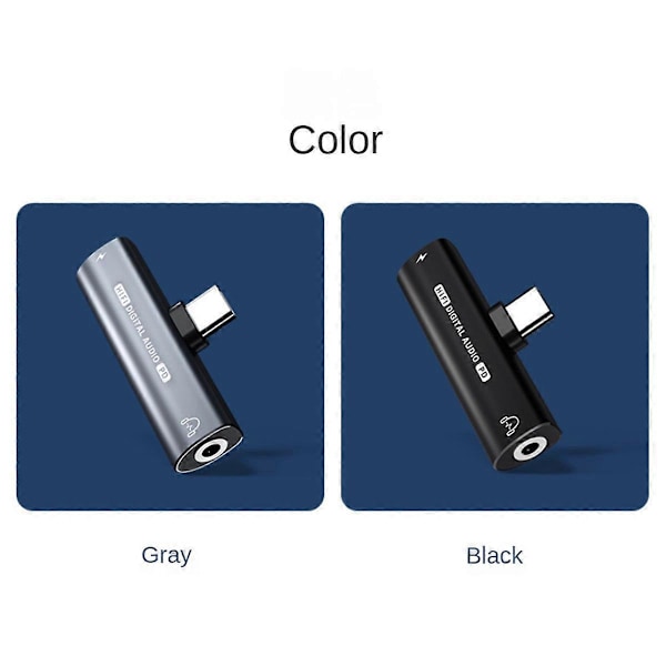 2-in-1 USB Type-C - 3,5 mm:n kuulokeadapteri 16 bitin/48 kHz:n dekooderilla, musta