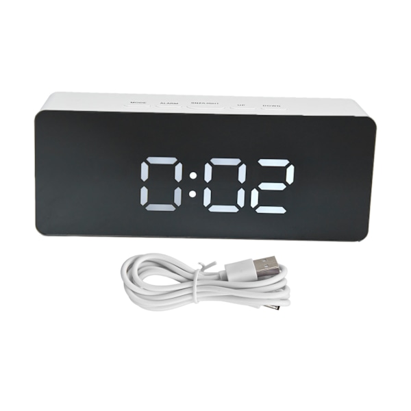 LED-klocka Multifunktionell USB-driven 3 Belysningslägen Snooze Tid Celsius Fahrenheit Display Digital Väckarklocka Vit