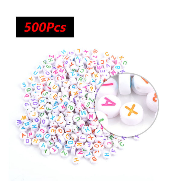500 kpl 7 väriä akryyli kirjainhelmet A-Z pyöreät aakkoshelmet tee-se-itse rannekoru kaulakoru