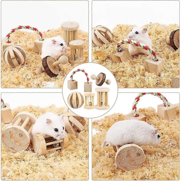 5 KPL Hamsterin Purulelut Luonnolliset Puiset Lelut Liikunta Kello Rulla Hampaiden Hoito Molaarilelut Kanille