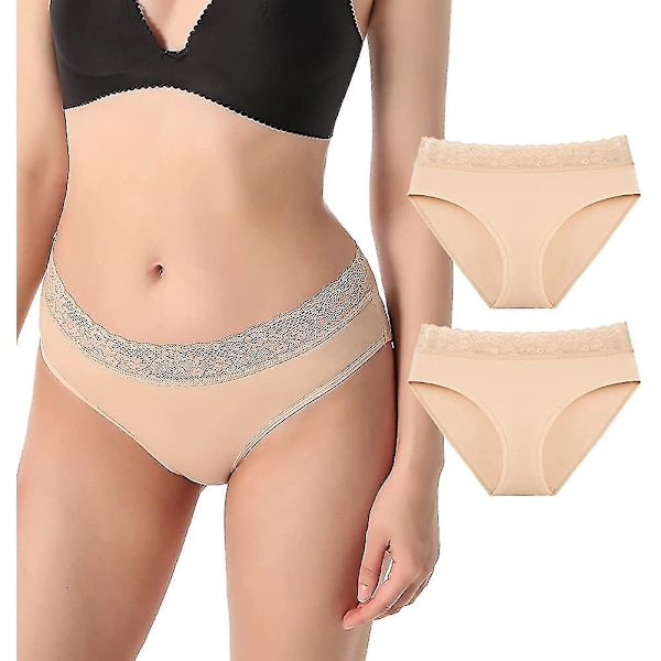 Women's Lace Waistband Full Briefs - 2 Pack M Beige