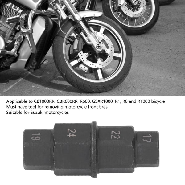 Motorcykel forhjulsspindelfjernelsesnøgle - sekskantet akselværktøj (sort, 17-24 mm)