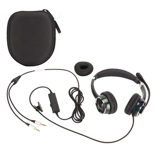 Kablet forretningsheadset med støydemping, ergonomisk binaural telefonhodetelefon med mikrofon for kontorsamtaler, dobbel 3,5 mm porter
