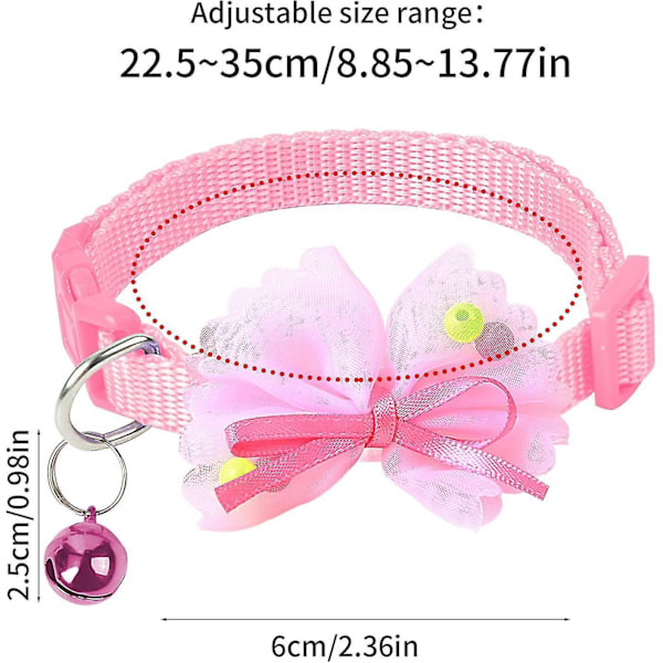 6 stk. Kattehalsbånd med Klokke og Butterfly, Anti-kvælning, Justerbare Sikkerhedshalsbånd, 19-32 cm 6 Farver