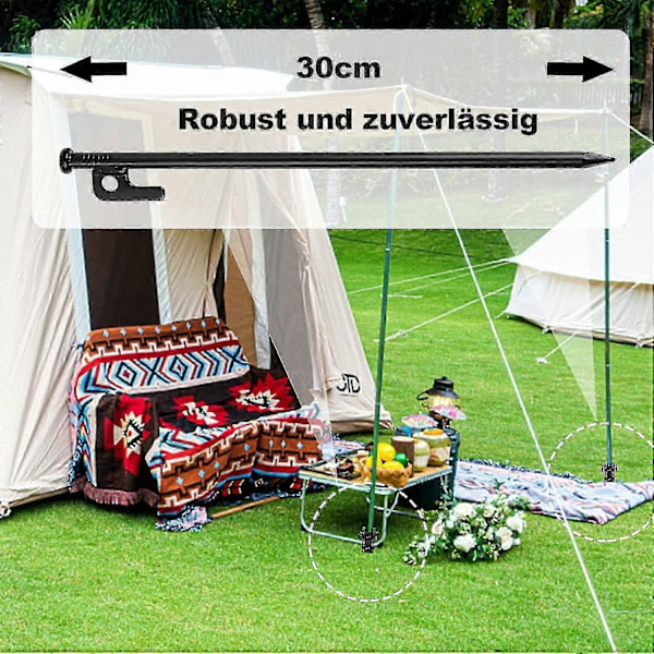 Markisestangholder, markisestenger, fast rør - med 2 stk 30 cm plugger, jordplugger, stabil, lange og robuste teltplugger i stål for camping og utendørs bruk