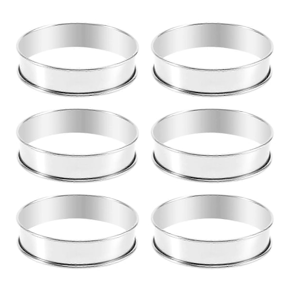 6 stk. runde kageforme, rustfrit stål muffin tærteringe, metalforme dobbeltvalsede Cr
