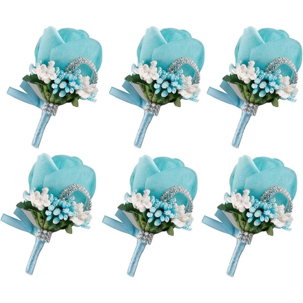 Klassisk blå håndlavet rose boutonniere med nål til bryllup og bal