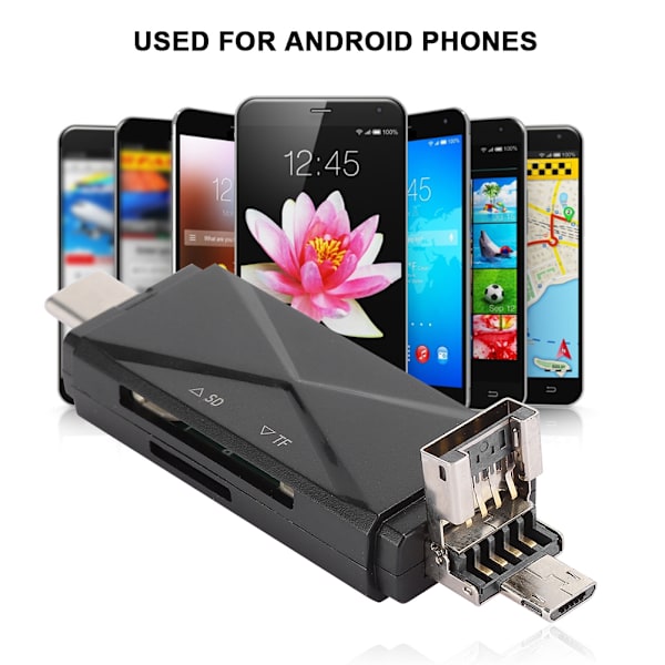 Muistikortinlukija Type C OTG 5-in-1 USB 2.0 -korttisovitin monitoiminen matkapuhelimelle (musta 2.0)