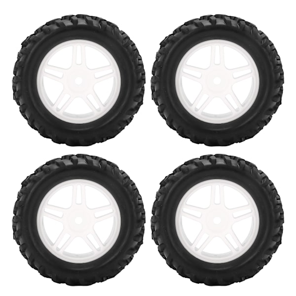 4 stk. RC-hjul og dekksett 82mm foran og bak med flettet mønster for WLToys 144001 1/14 RC Off Road CarWhite