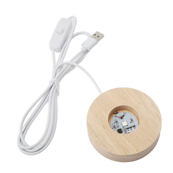 LED-lysbase USB-interface egetræmateriale rund 2cm/0,8in tykkelse glødende dekorativ displaylampe til hjemmet 5V farverig base