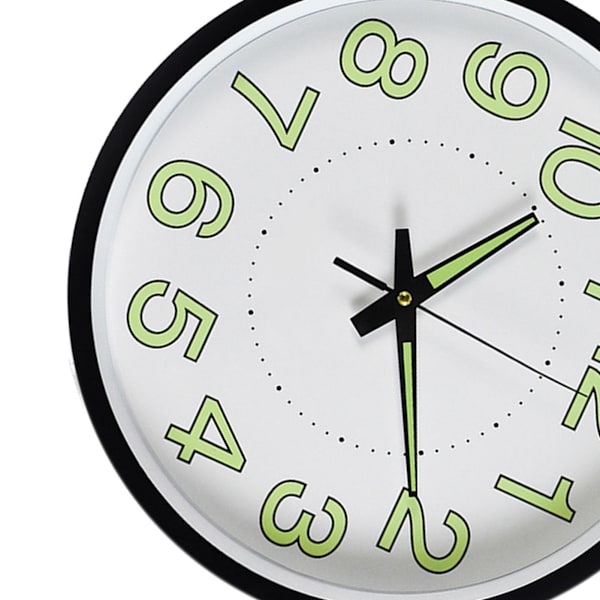 12-tums lysande väggklocka minimalistisk rund kvartsklocka för sovrum vardagsrumsdekoration svart