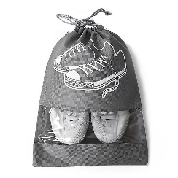 Grå 10-delt skotaske med snoretræk til støvtæt rejseskoopbevaring med visuelt vindue - Ideel til støvler, høje hæle, sko og sandaler (43*29 cm)