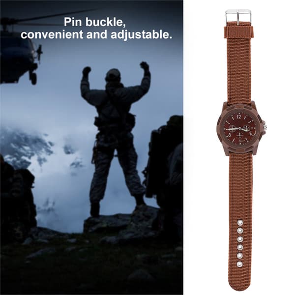 Elektronisk Analog Armbandsur Rund Nylonrem Militär Armbandsur (Kaffe)