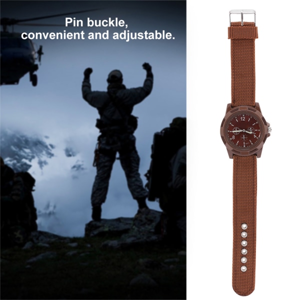 Elektroniskt analogt watch runt militärarmbandsur med nylon (kaffe)