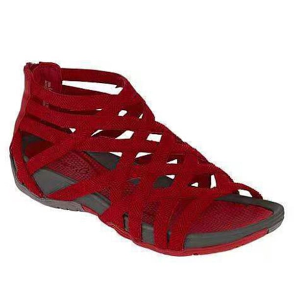 Kvindernes sommerstrand romerske gladiatorsandaler med bandage design42 rød