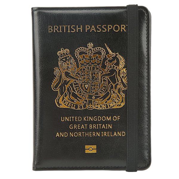 Britisk passomslag med elastisk belte, multikort, antityveri, antimagnetisk, vanntett reisepassomslag for ID-kort