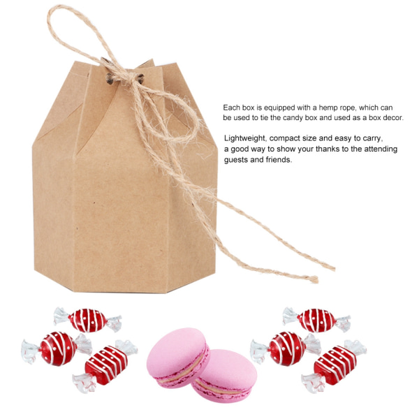 50 st innovativa DIY pappersgodisbox presentpåse med hamparep för bröllopsfest babyshower