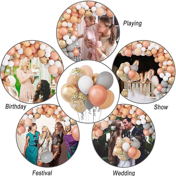 Konfettiballonger i roséguld - Set med 129 st för bröllop, födelsedag, dop, baby shower, examen, ceremoni, festdekorationer