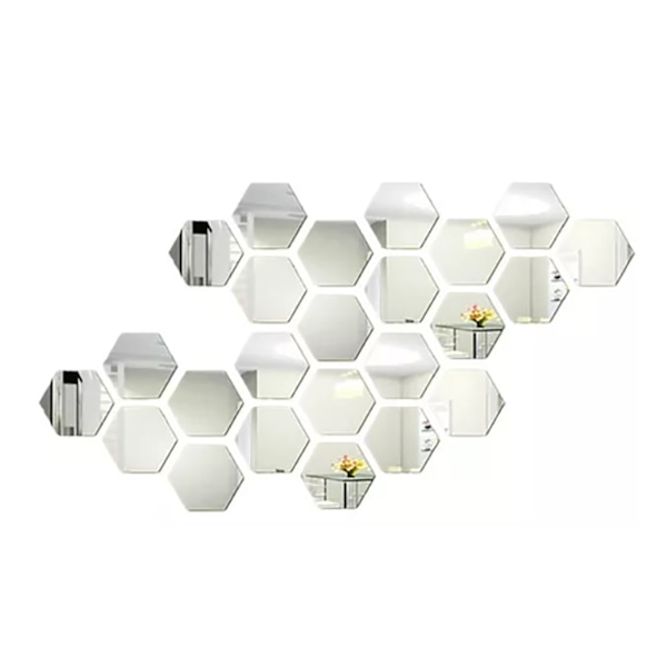 24 st Hexagon Spegel Väggklistermärken Akryl Klistermärke Dekoration för Hem Vardagsrum Sovrum Dekor