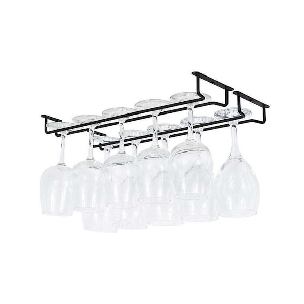 Vinglashållare under skåp - Set om 2 | 40 cm förvaringshylla för upp till 10 glas | Perfekt för kök eller bar (Svart, 2-pack)