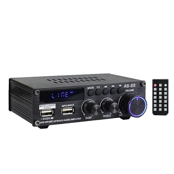 AS22 HiFi Digital Forstærker 30Wx2 2.0 Kanal Bil Bluetooth EU Stik
