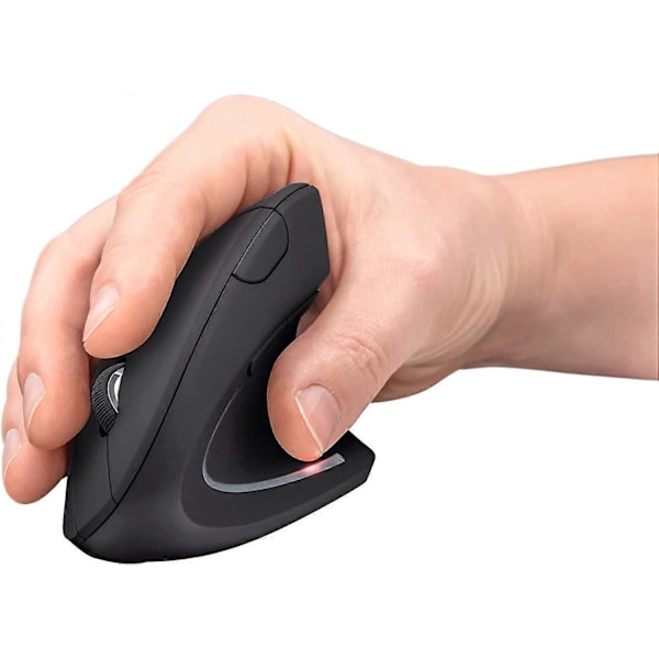 Trådløs mus, Ergonomisk vertikal mus, 800-1600 DPI, 6 knapper, LED, Forebyggelse af musesyndrom og epikondylitis, til højrehåndede, PC, Computer