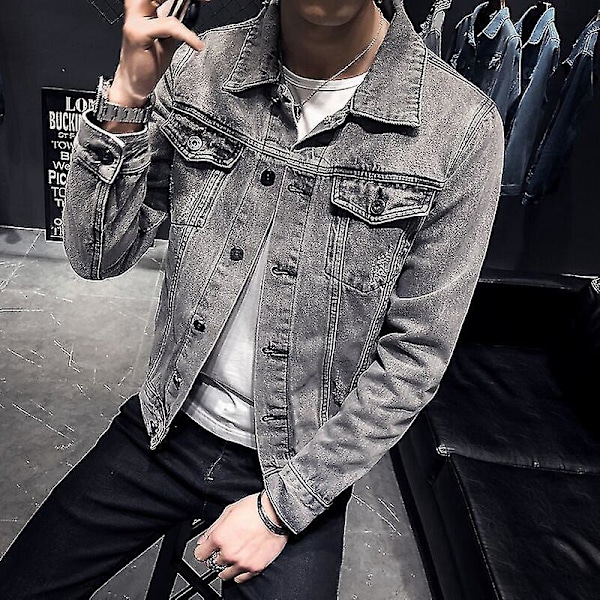 Miesten Retro Denim -takki Reikillä - Streetwear Hip Hop -tyyli XXL VÄRI sininen