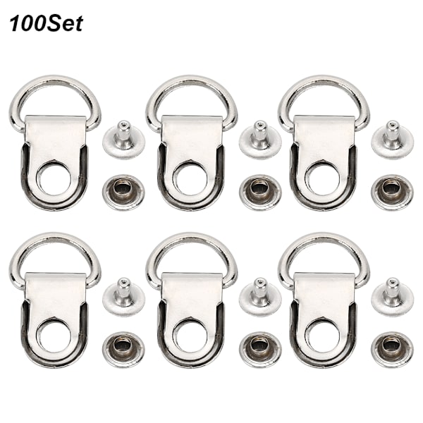 100 set Skosnörskrok DRing Eyelet Spänne Mässing Sko Läderväska DIY Nit Tool Silver 9x14mm