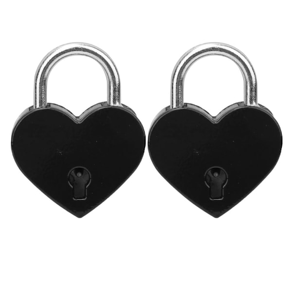 2 set hjärtformade lås i metall, färgglada, utsökta hänglås, hushållsartiklar, hantverksmaterial med nycklar 30x39mmSvart