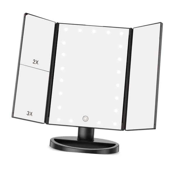 LED Vanity Mirror Tre Fold USB Sort med Datakabel Lille Spejl Makeupspejl til Soveværelse Daglig