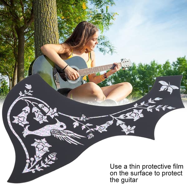 Guitar Pickguard Selvklæbende Sticker Sort Farve Blomst Fugl Beskyttelse Universal Tilbehør