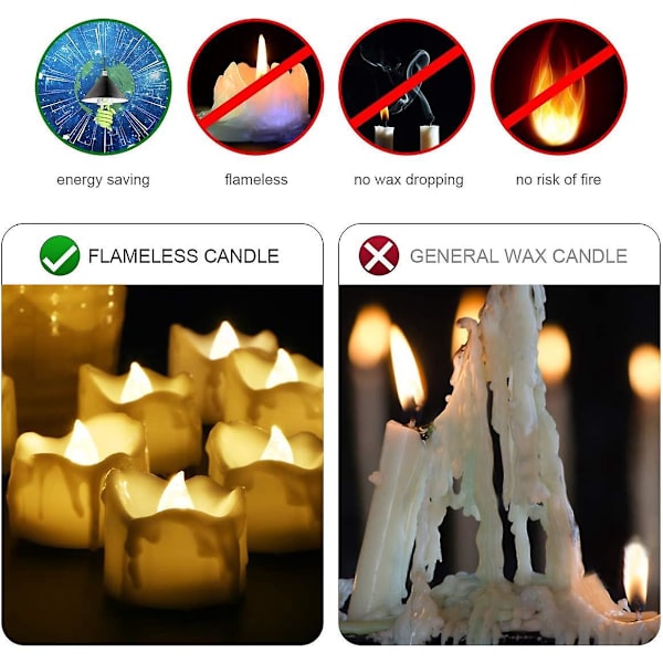 12 st Mini LED Elektriska Falska Ljus - Varmvitt Ljus, Flimrande Flamma - Fest, Födelsedag, Bröllopsdekoration