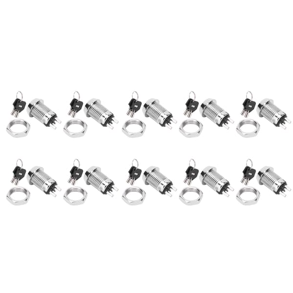 10 sæt nøglekontakt rustfrit stål On/Off strømlås dobbelttrækkontakter 12 x 22 mm