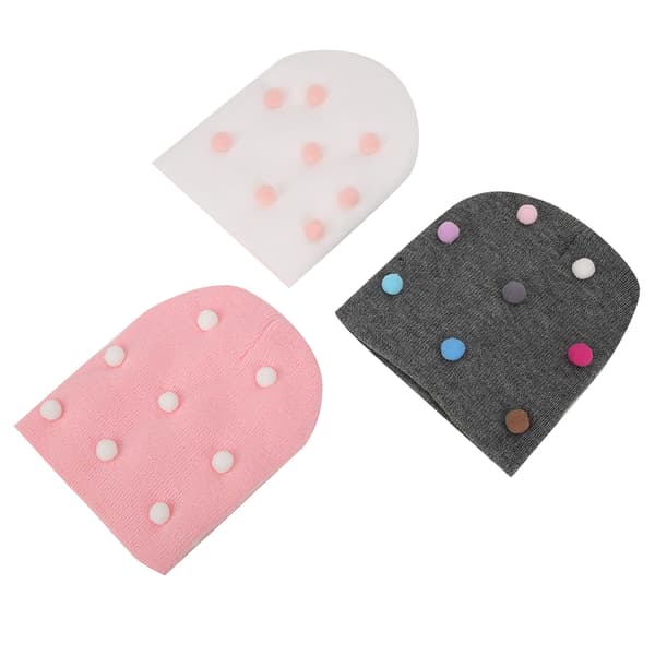 3 stk. Strikket Hue Vinter Efterår Elastisk Sød Hue Hat til Børn Kid Spædbarn BabyPink + Grå + Hvid Strikket Hue