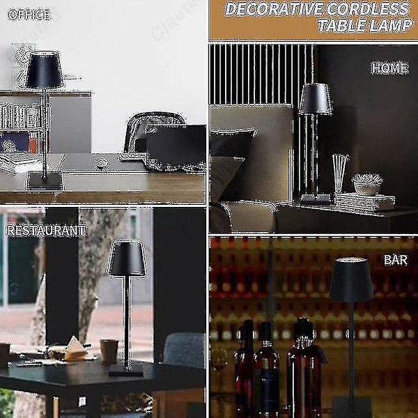 Trådløs Bordlampe USB Genopladelig Dejlig Touch Vandtæt Bordlampe Til Soveværelse Hotel Stue Restaurant-B5 Sort