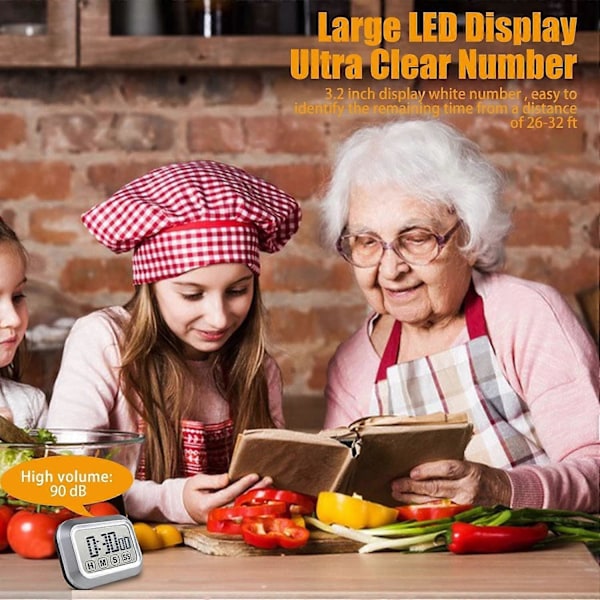 Lämplig Digital Kökstimer Touchskärm Matlagning, Magnetisk Nedräkningstimer, Hög Volym, Stor LED-Display