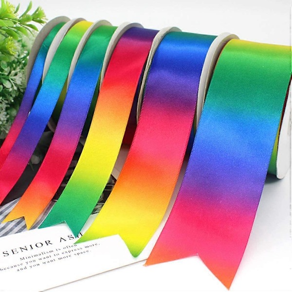 25 Yards 20mm Bredd Satin Regnbågsband för Julinslagning, Flerfärgat Band för DIY Presentförpackning, Bröllopsfestdekorationer