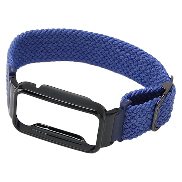 Flätad Loop Strap för Mi Band 7 Pro Justerbar Elastisk Nylon Loop Armband med Skyddsram Mörkblått Band Svart Case