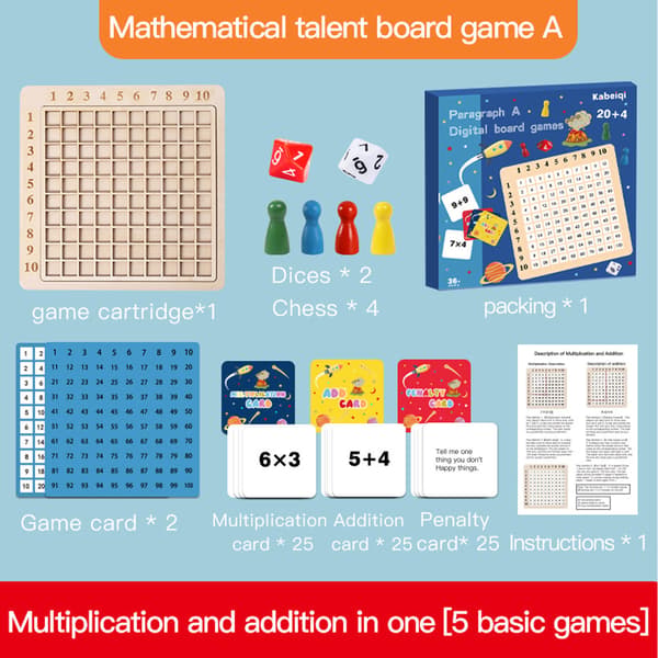 Matematikklodser i træ - 2 i 1 Pædagogisk Multiplikationsbrætspil