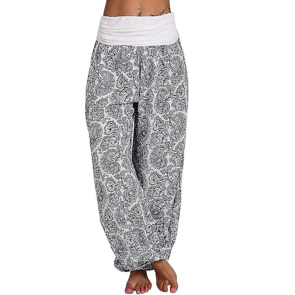 Printed Women's Aladdin Style Baggy Harem Pants for Yoga - Plus Size 4XL White