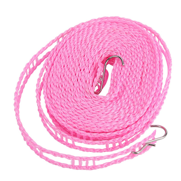 Bærbar sklisikring for utendørs klesnor - fortykket 5 m tørketau for tøy (rosa)