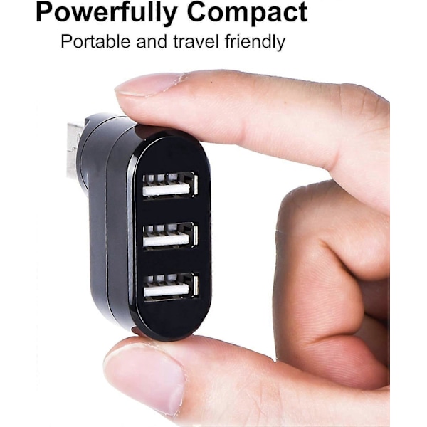 3 Portar USB 2.0 Hub 180 Graders Rotation Mini Roterande Extern Splitter Adapter För Notebook Laptop PC (Svart)