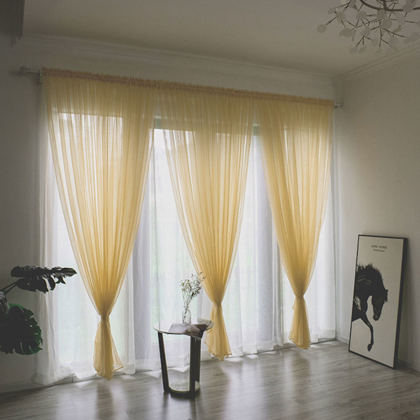 Enkel stil polyester vindusvoile tyllgardin gjennomsiktige paneler soverom stue dekor gylden gul 1x2m