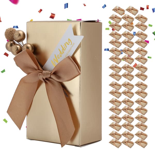 50 st Bröllopsgåvor Godis Souvenirer Present Papper Presentförpackning för Bröllop med Rosettguld