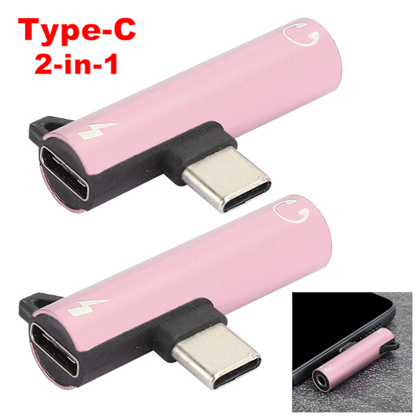 2 kpl 2-in-1 TypeC - 3,5 mm:n ääniaukon jakajakaapeli (vaaleanpunainen)