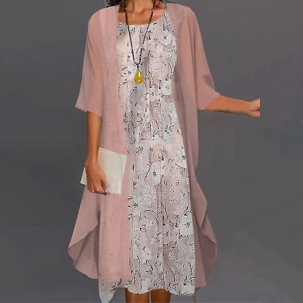 Bohemian Blomstertrykt Kjolesett - Avslappet Todelt Antrekk for Kvinner (Khaki, 3XL)