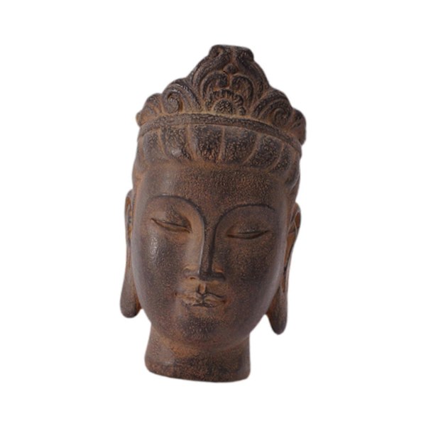 Buddha Huvud Staty Gåva Display Konstgjord Prydnad för Bondgård Uteplats Skrivbord Mörkbrun