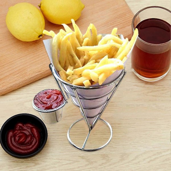 Pommes Frites Ställ Tålig Metall Chip Rostsäker Uthålad med Mugghållare Friterad Kyckling Display Rack för Mat Aptitretare B