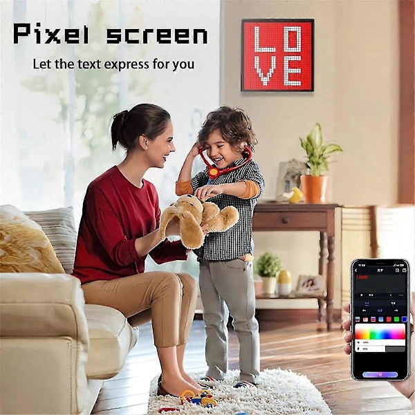LED Pixel APP Mobiltelefon Kontrol Display 16X16 Programmerbar Natlampe LED Skærm kompatibel med Gaming Dekoration Forretning