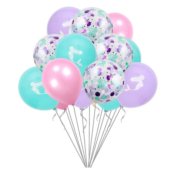 15 st Sjöjungfru Ballonger med Latex Konfetti Ballonger, Ljusrosa Lila Blå Ballonger och Band för Födelsedagsfest Dekorationer Enhörning Sjöjungfru Fest